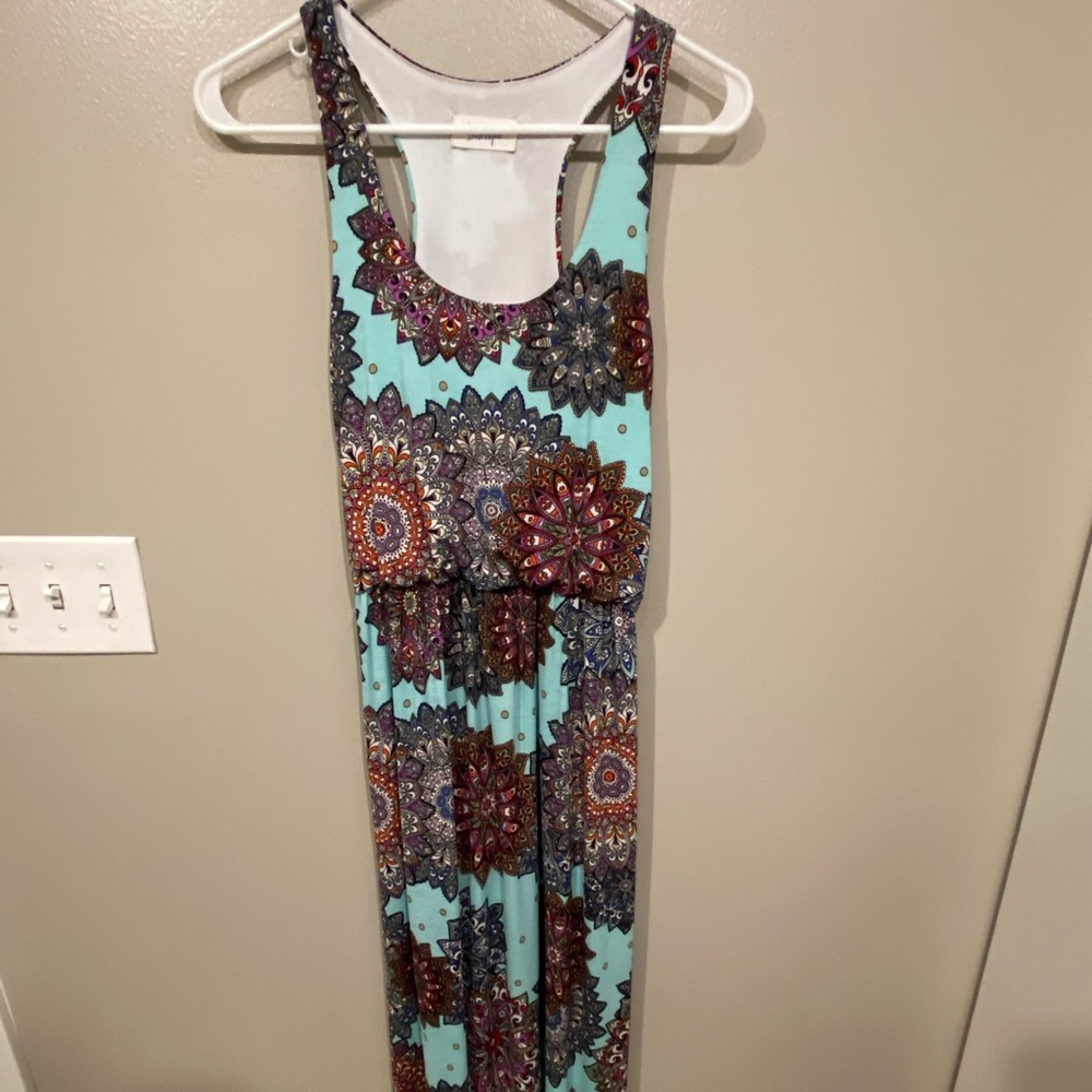 Turquoise floral maxi dress with racer back